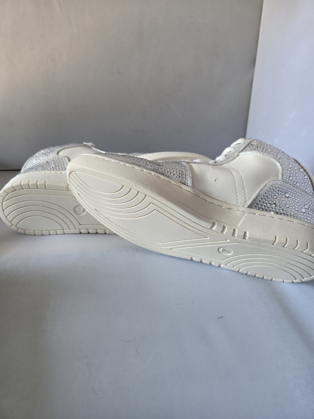 Wild Pair Silver and White Rhinestone High-Top Sneakers - Picture 5 of 7